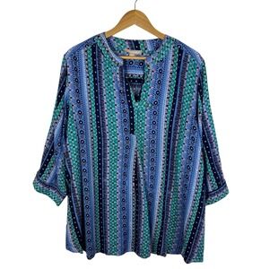 Woman Within Tunic Top Size 22/24 Multicolor Geometric Boho Lightweight Festival